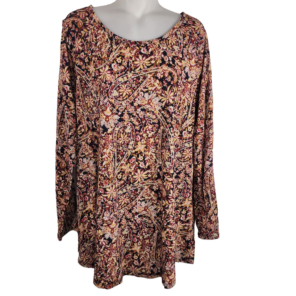 Lucky Brand Women's T Shirt Long Sleeve Floral Paisley Print Multicolor Size 1X